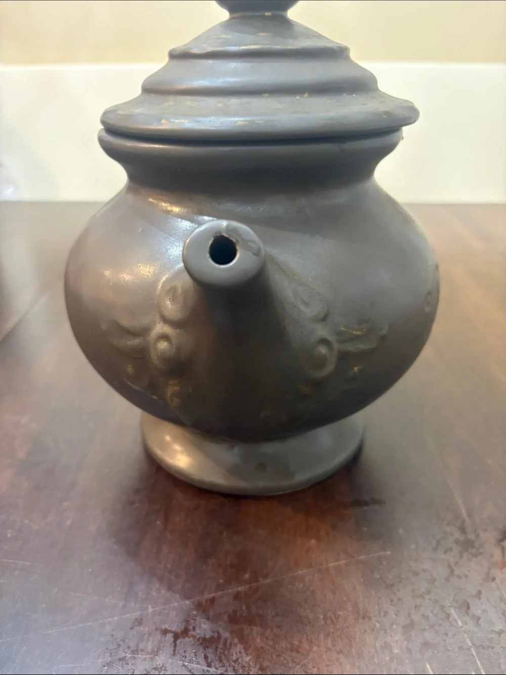 Vintage McCoy Pottery Teapot Cookie Jar Matte Grey Antique Bronze Kookie Kettle